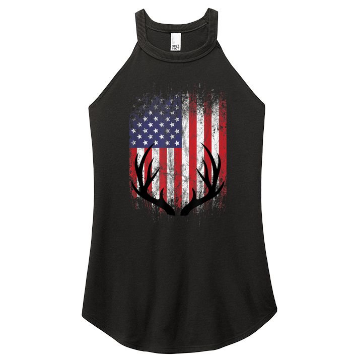 Deer Hunting American Flag Whitetail Buck Antlers Women's Perfect Tri Rocker Tank
