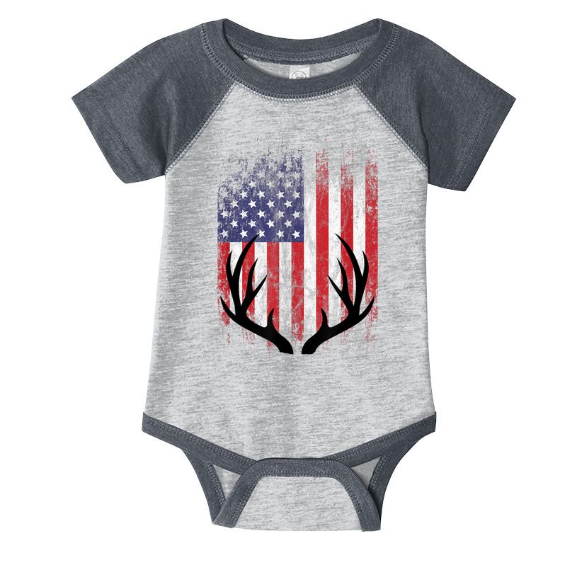 Deer Hunting American Flag Whitetail Buck Antlers Infant Baby Jersey Bodysuit