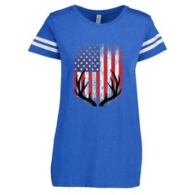 Deer Hunting American Flag Whitetail Buck Antlers Enza Ladies Jersey Football T-Shirt