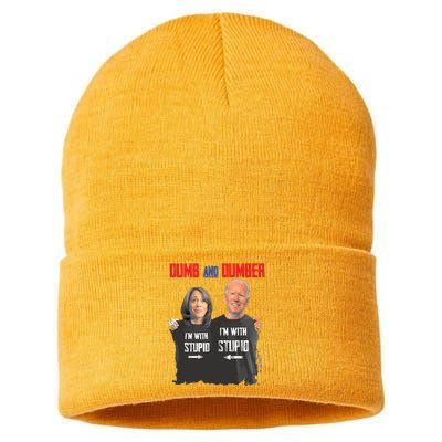 Dumber Haris And Biden Vote For Trump 2024 Sustainable Knit Beanie