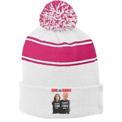 Dumber Haris And Biden Vote For Trump 2024 Stripe Pom Pom Beanie