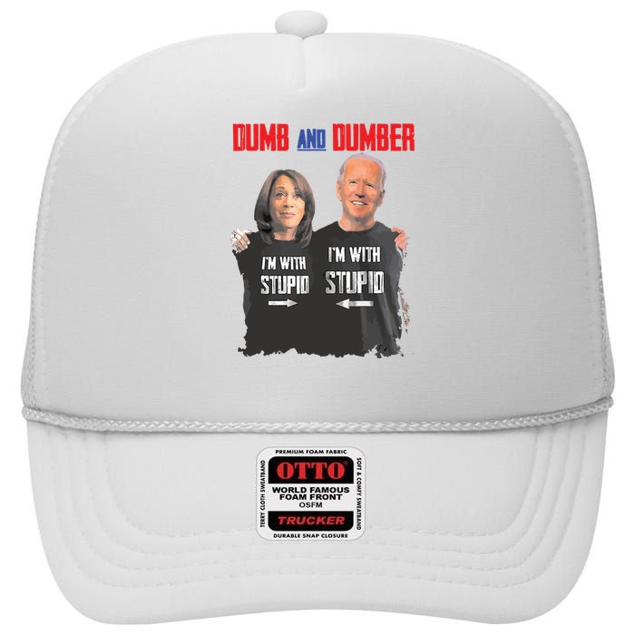 Dumber Haris And Biden Vote For Trump 2024 High Crown Mesh Back Trucker Hat