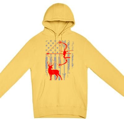 Deer Hunting American Flag Gift Bow Cool Hunting Gift For Hunters Premium Pullover Hoodie