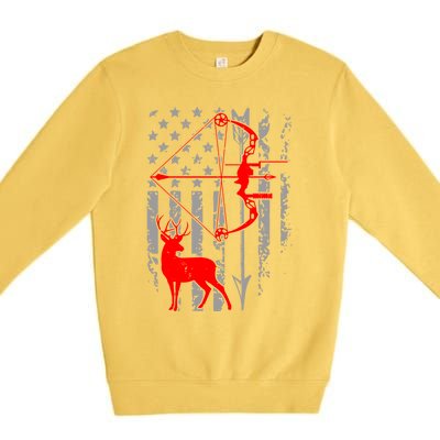 Deer Hunting American Flag Gift Bow Cool Hunting Gift For Hunters Premium Crewneck Sweatshirt