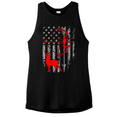 Deer Hunting American Flag Gift Bow Cool Hunting Gift For Hunters Ladies PosiCharge Tri-Blend Wicking Tank