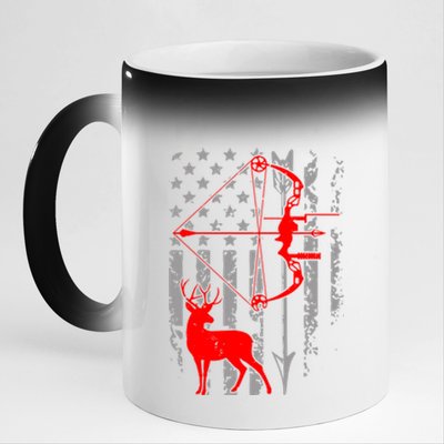 Deer Hunting American Flag Gift Bow Cool Hunting Gift For Hunters 11oz Black Color Changing Mug