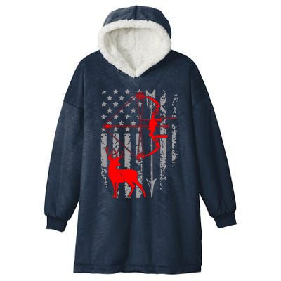 Deer Hunting American Flag Gift Bow Cool Hunting Gift For Hunters Hooded Wearable Blanket