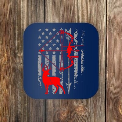 Deer Hunting American Flag Gift Bow Cool Hunting Gift For Hunters Coaster