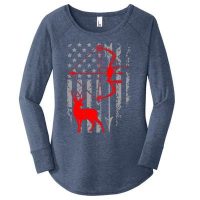 Deer Hunting American Flag Gift Bow Cool Hunting Gift For Hunters Women's Perfect Tri Tunic Long Sleeve Shirt