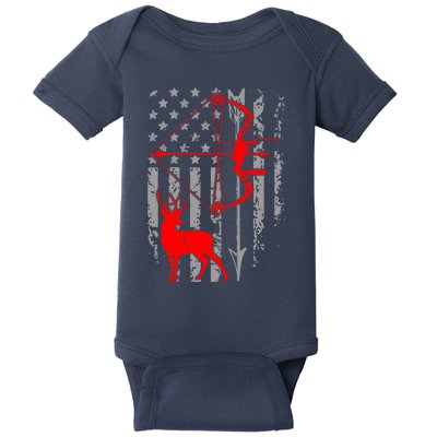 Deer Hunting American Flag Gift Bow Cool Hunting Gift For Hunters Baby Bodysuit