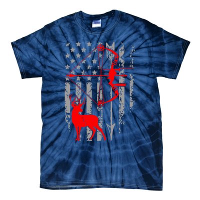 Deer Hunting American Flag Gift Bow Cool Hunting Gift For Hunters Tie-Dye T-Shirt