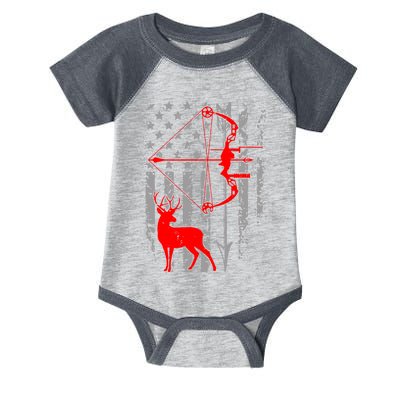 Deer Hunting American Flag Gift Bow Cool Hunting Gift For Hunters Infant Baby Jersey Bodysuit