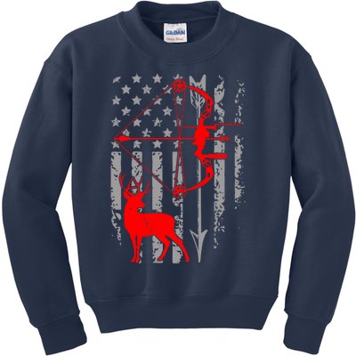 Deer Hunting American Flag Gift Bow Cool Hunting Gift For Hunters Kids Sweatshirt