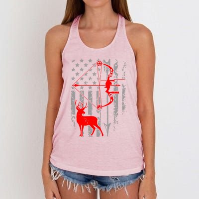 Deer Hunting American Flag Gift Bow Cool Hunting Gift For Hunters Women's Knotted Racerback Tank