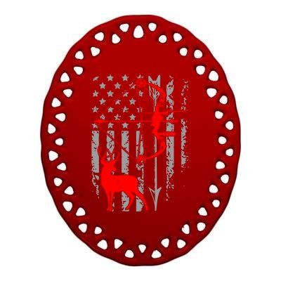 Deer Hunting American Flag Gift Bow Cool Hunting Gift For Hunters Ceramic Oval Ornament