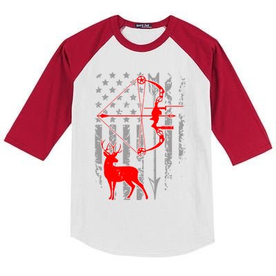 Deer Hunting American Flag Gift Bow Cool Hunting Gift For Hunters Kids Colorblock Raglan Jersey