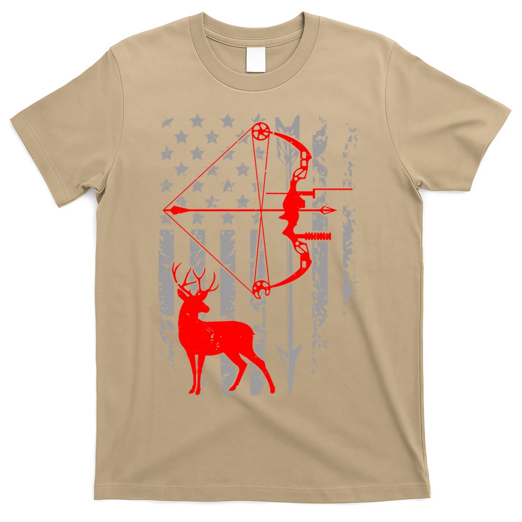Deer Hunting American Flag Gift Bow Cool Hunting Gift For Hunters T-Shirt