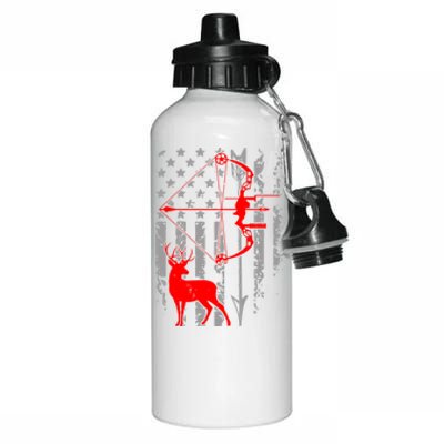 Deer Hunting American Flag Gift Bow Cool Hunting Gift For Hunters Aluminum Water Bottle