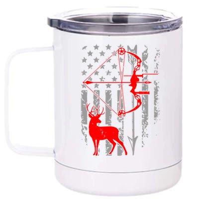 Deer Hunting American Flag Gift Bow Cool Hunting Gift For Hunters 12 oz Stainless Steel Tumbler Cup