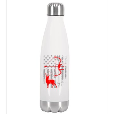 Deer Hunting American Flag Gift Bow Cool Hunting Gift For Hunters Stainless Steel Insulated Water Bottle