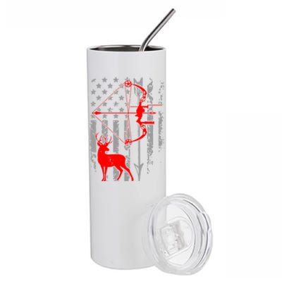 Deer Hunting American Flag Gift Bow Cool Hunting Gift For Hunters Stainless Steel Tumbler