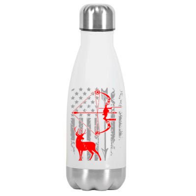 Deer Hunting American Flag Gift Bow Cool Hunting Gift For Hunters Stainless Steel Insulated Water Bottle