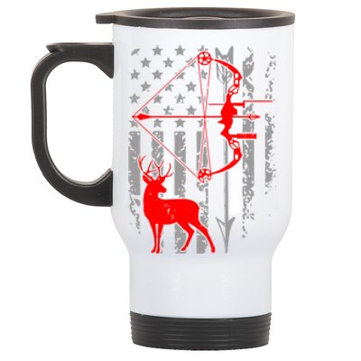 Deer Hunting American Flag Gift Bow Cool Hunting Gift For Hunters Stainless Steel Travel Mug