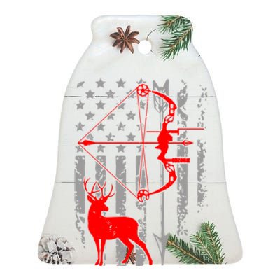 Deer Hunting American Flag Gift Bow Cool Hunting Gift For Hunters Ceramic Bell Ornament