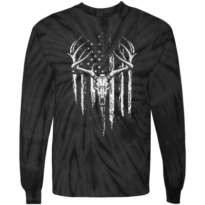 Deer Hunting American Flag Bowhunting Whitetail Bow Hunter Tie-Dye Long Sleeve Shirt