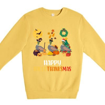 Duck Halloween And Merry Christmas Happy Hallothanksmas Meaningful Gift Premium Crewneck Sweatshirt