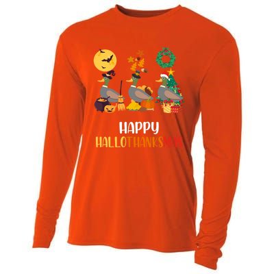 Duck Halloween And Merry Christmas Happy Hallothanksmas Meaningful Gift Cooling Performance Long Sleeve Crew