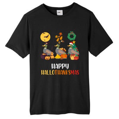 Duck Halloween And Merry Christmas Happy Hallothanksmas Meaningful Gift Tall Fusion ChromaSoft Performance T-Shirt