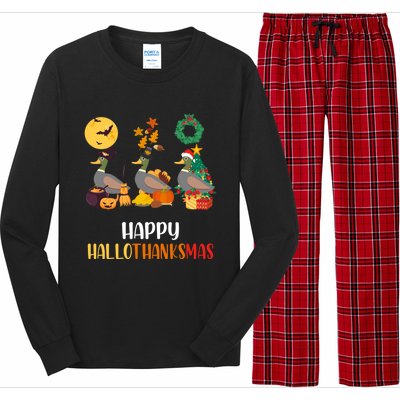 Duck Halloween And Merry Christmas Happy Hallothanksmas Meaningful Gift Long Sleeve Pajama Set