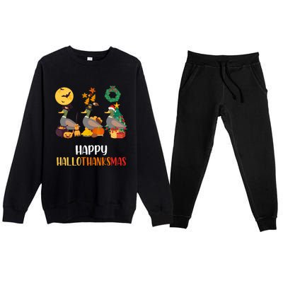 Duck Halloween And Merry Christmas Happy Hallothanksmas Meaningful Gift Premium Crewneck Sweatsuit Set