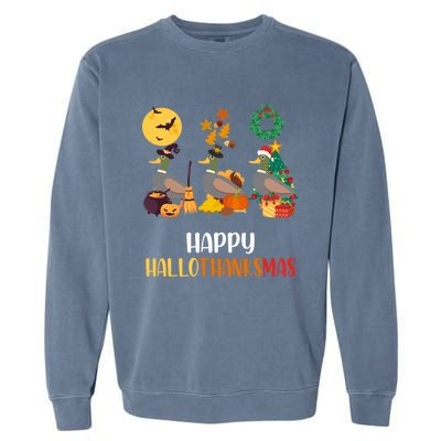 Duck Halloween And Merry Christmas Happy Hallothanksmas Meaningful Gift Garment-Dyed Sweatshirt