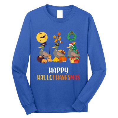 Duck Halloween And Merry Christmas Happy Hallothanksmas Meaningful Gift Long Sleeve Shirt