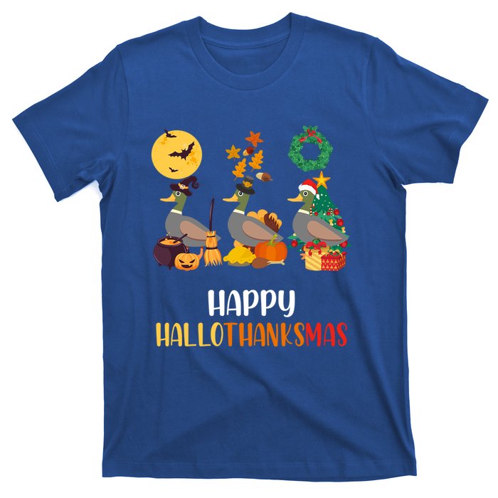 Duck Halloween And Merry Christmas Happy Hallothanksmas Meaningful Gift T-Shirt