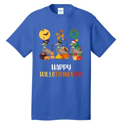 Duck Halloween And Merry Christmas Happy Hallothanksmas Meaningful Gift Tall T-Shirt