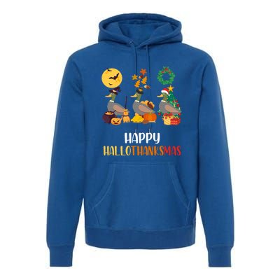 Duck Halloween And Merry Christmas Happy Hallothanksmas Meaningful Gift Premium Hoodie