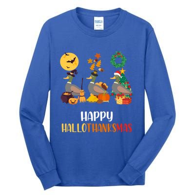 Duck Halloween And Merry Christmas Happy Hallothanksmas Meaningful Gift Tall Long Sleeve T-Shirt