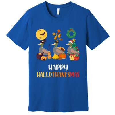 Duck Halloween And Merry Christmas Happy Hallothanksmas Meaningful Gift Premium T-Shirt