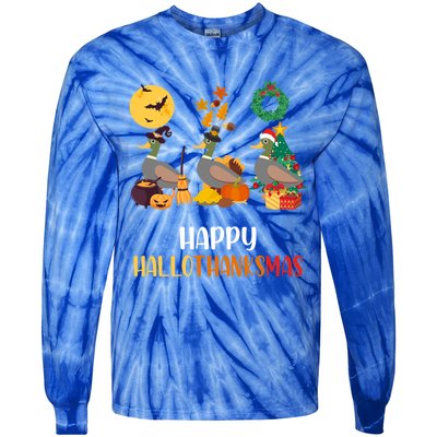 Duck Halloween And Merry Christmas Happy Hallothanksmas Meaningful Gift Tie-Dye Long Sleeve Shirt