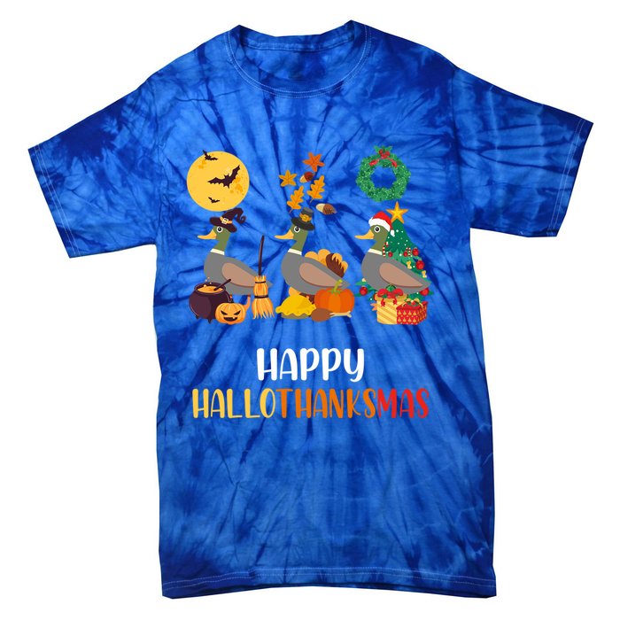 Duck Halloween And Merry Christmas Happy Hallothanksmas Meaningful Gift Tie-Dye T-Shirt