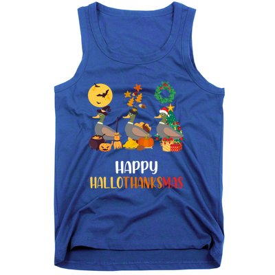 Duck Halloween And Merry Christmas Happy Hallothanksmas Meaningful Gift Tank Top