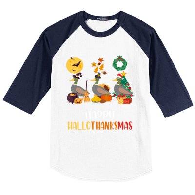 Duck Halloween And Merry Christmas Happy Hallothanksmas Meaningful Gift Baseball Sleeve Shirt