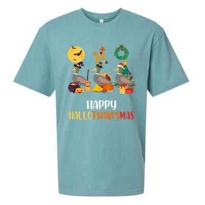 Duck Halloween And Merry Christmas Happy Hallothanksmas Meaningful Gift Sueded Cloud Jersey T-Shirt