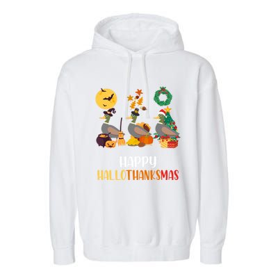 Duck Halloween And Merry Christmas Happy Hallothanksmas Meaningful Gift Garment-Dyed Fleece Hoodie