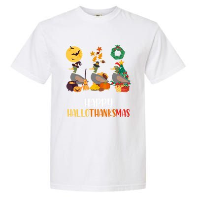 Duck Halloween And Merry Christmas Happy Hallothanksmas Meaningful Gift Garment-Dyed Heavyweight T-Shirt