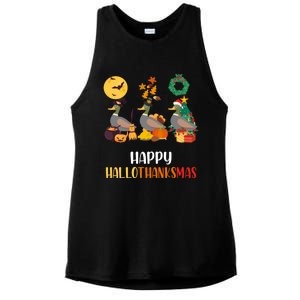 Duck Halloween And Merry Christmas Happy Hallothanksmas Gift Ladies PosiCharge Tri-Blend Wicking Tank