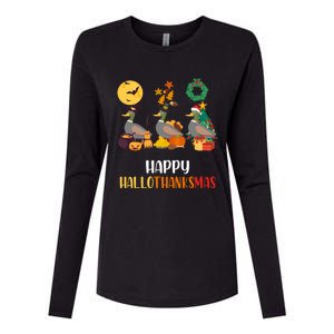 Duck Halloween And Merry Christmas Happy Hallothanksmas Gift Womens Cotton Relaxed Long Sleeve T-Shirt